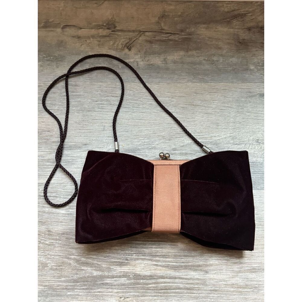 Kate Landry Burgundy Wine Velvet Bow Evening Bag